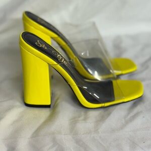 So Me Yellow Heels with Clear Strap